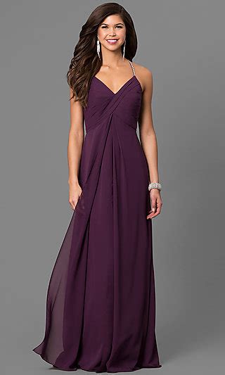 eggplant purple chiffon long prom dress promgirl