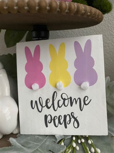 Easter Welcome Peeps Wood Sign Tiered Tray Rae Dunn Inspired Easter