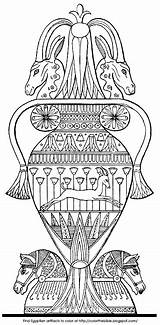 Egyptian Vase Ancient Coloring Elaborate Container Lotus Horses Stags River Description sketch template