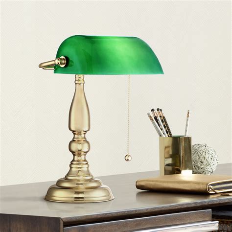 lighting traditional piano banker desk table lamp  high brass plating green glass shade