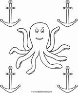 Coloring Anchors Octopus Sea Anchor Marine Print Popular sketch template