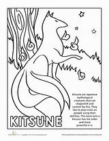 Kitsune Mythical Mythology sketch template