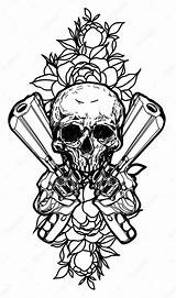 Calavera Pistola Tatuaje Tatuaggio Pistole Isolato Cranio Aislado sketch template