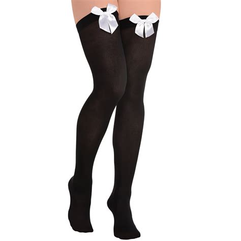 Black Thigh Highs With White Satin Bow For Adults – Party Expert
