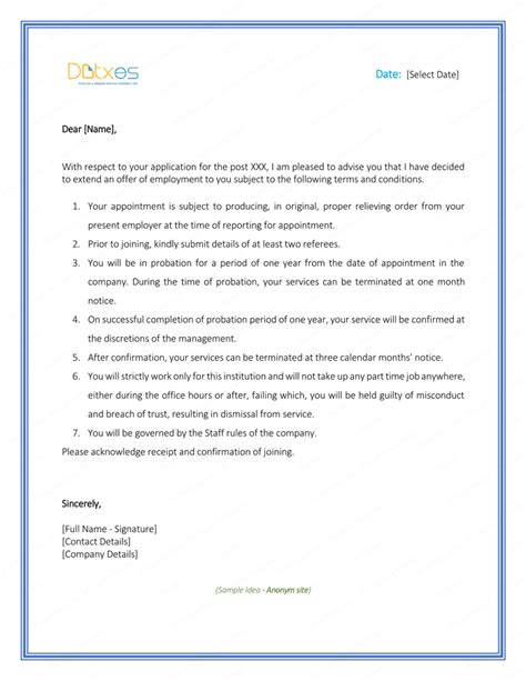 appointment letter formats samples  word