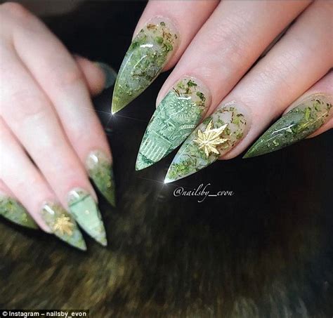 Women Decorate Their Manicures With Cannabis Leaves Daily Mail Online