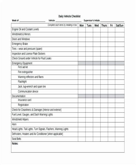 daily vehicle inspection form template effect template