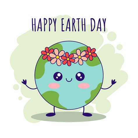 cute cartoon kawaii earth character   green background happy earth