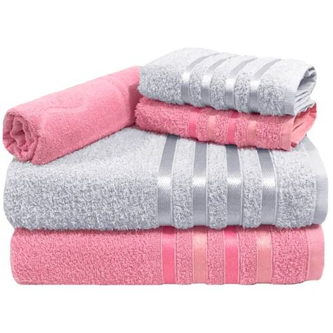 jogo de toalha  pecas kit de toalhas  banho  rosto  piso rosa  branca compre agora