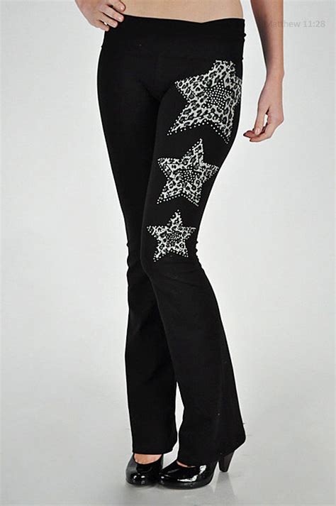 black cotton yoga pants rhinestone star printed high quality flared small ebay