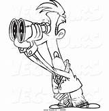 Binoculars Through Outline Viewing Businessman Toonaday Vecto sketch template