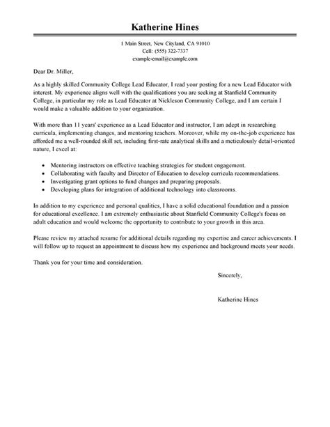 sample cover letter  teaching position  community college