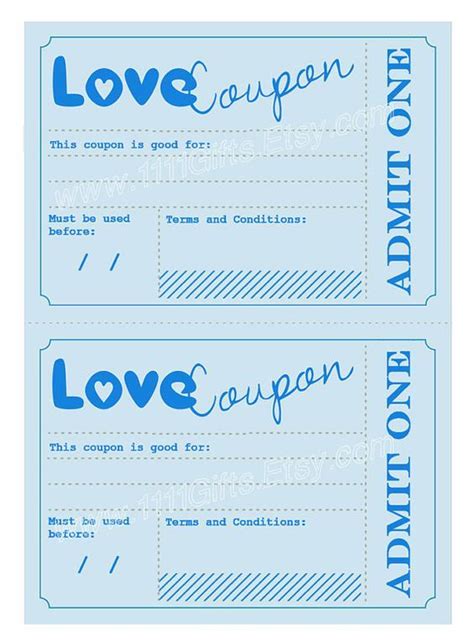 Printable Love Coupons Romantic T Idea For Him Her Vouchers For