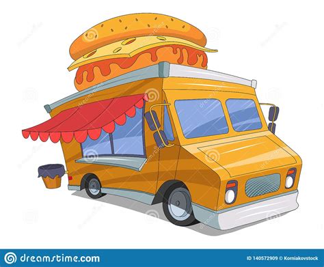 fast food truck vector drawing food truck drawing sketch  hamburger   roof food truck
