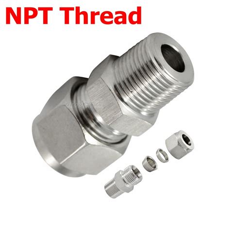 2pcs 1 8 npt x 4mm double ferrule tube compression fitting male thread