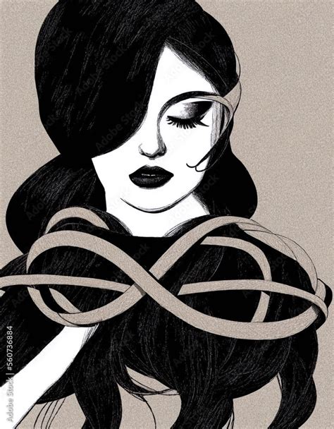 Drawing Of Erotic Art Woman Tied In Bondage Girl Tied With Ropes