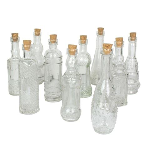 Vintage Glass Bottles With Corks Bud Vases Assorted Shapes 5 Inch