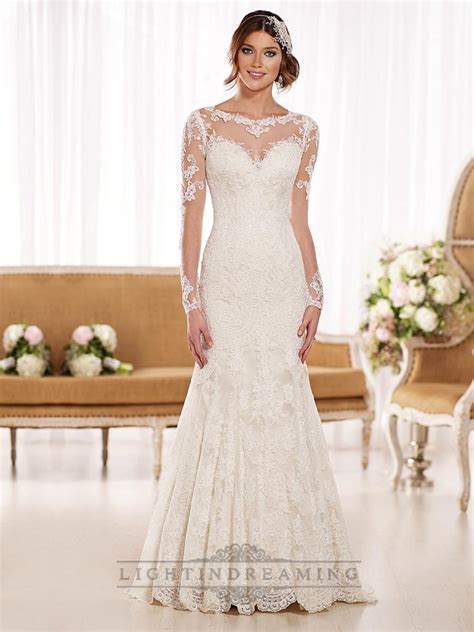 timeless vintage lace fit and flare wedding dresses with illusion