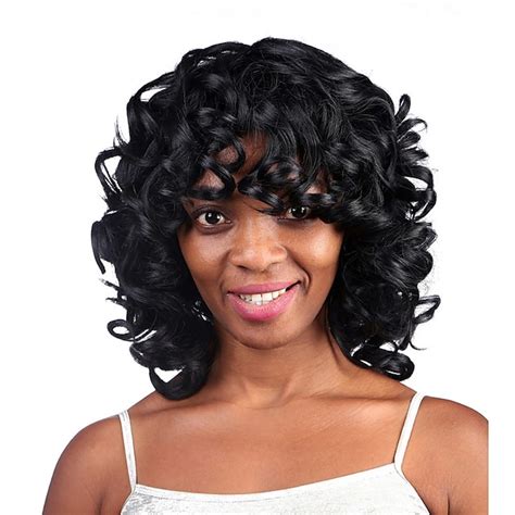 synthetic wig curly afro curly afro layered haircut wig medium length long natural black