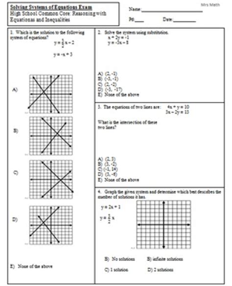 solve systems  graphing substitution elimination exam   math