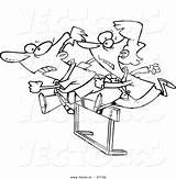 Cartoon Racing Man Business Woman Vector Outlined Jumping Hurdle Coloring Over Race Leishman Ron Royalty High sketch template