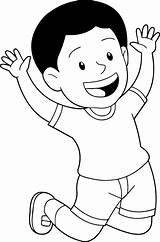 Jumping Clipart Boy Air Children Happily Outline sketch template