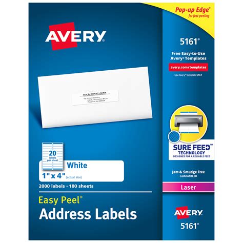 avery     white easy peel mailing address labels box