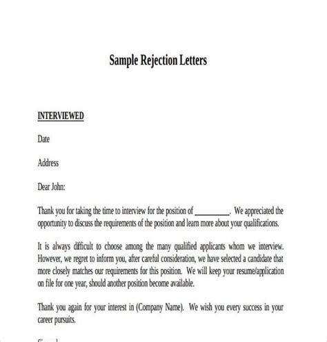 letter  employment rejection template cover letter