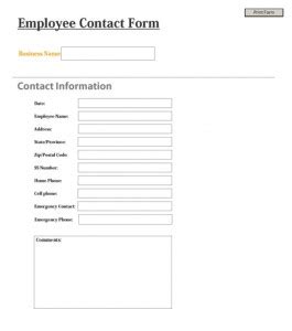 employee contact form  form  edit  print