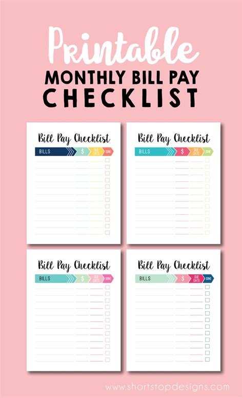 bill pay checklist printable bill pay checklist paying bills bills