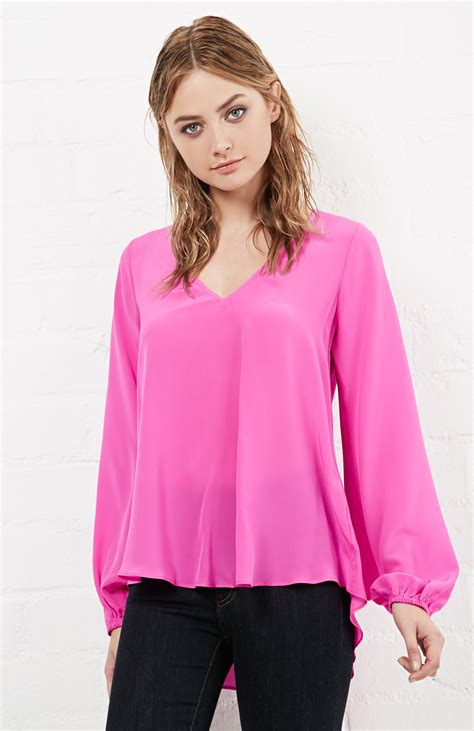 lavender brown silk long sleeve blouse  hot pink dailylook