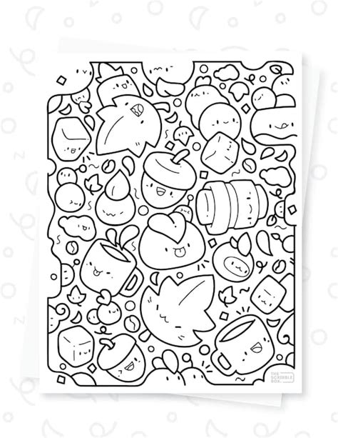 printable kawaii doodle coloring page  kids  adults etsy