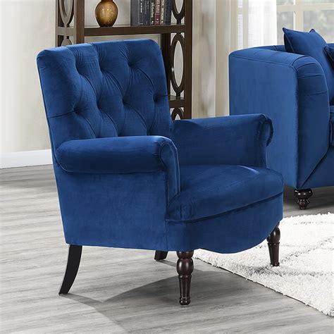elaine royal blue armchair soft velvet fabric  furnished
