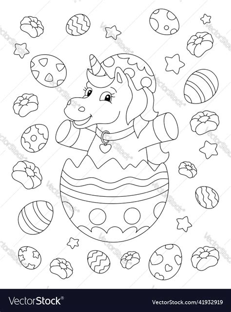 cheerful unicorn celebrates easter coloring book vector image