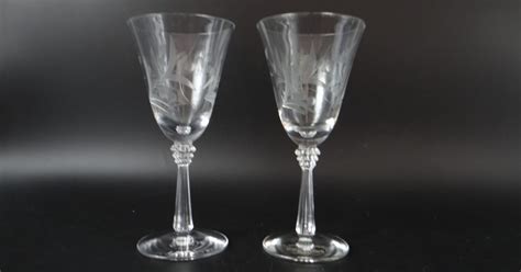2 Antique Fostoria Cynthia Clear Depression Glass Cut Glass Wine