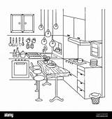 Kitchen Coloring Interior Drawn Book Alamy Cute Illustration sketch template