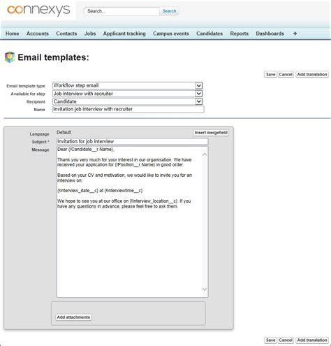 create  email templates connexys
