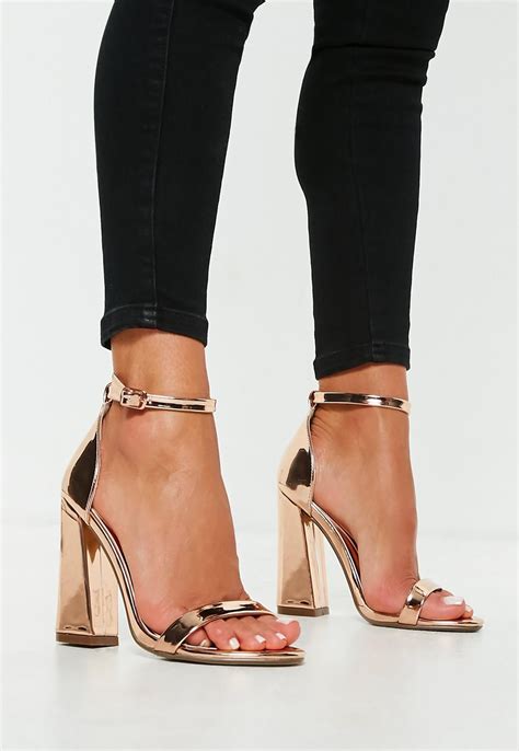 missguided rose gold flared block barely  heels heels prom heels gold block heels