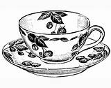 Tea Cup Coloring Pages Drawing Teacup Cups Vintage Printable Print Clipart Pots Embroidery Adult Coffee Line Drawings Sheets Teapot Craft sketch template