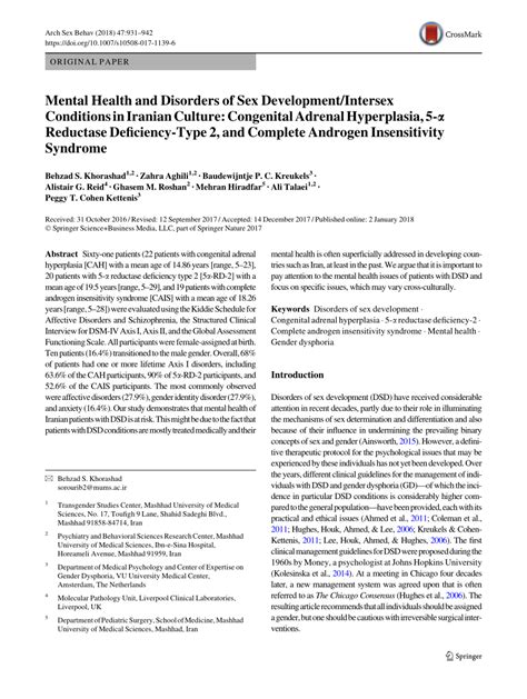 Pdf Mental Health And Disorders Of Sex Development Intersex