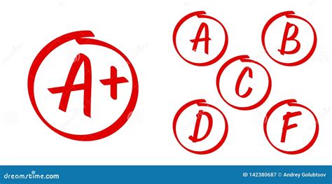 School Grade Results Vector Icons Letters And Plus Grades Marks Red