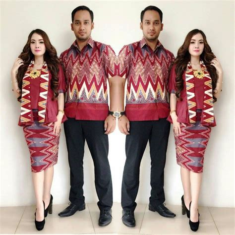 Jual Kebaya Batik Couple Warna Merah Modern Rok Pendek Batik Sarimbit