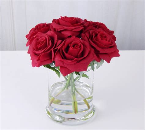 Red Rose Roses Glass Vase Faux Water Acrylic Illusion