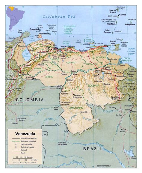 detailed political  administrative map  venezuela  relief roads  cities vidiani