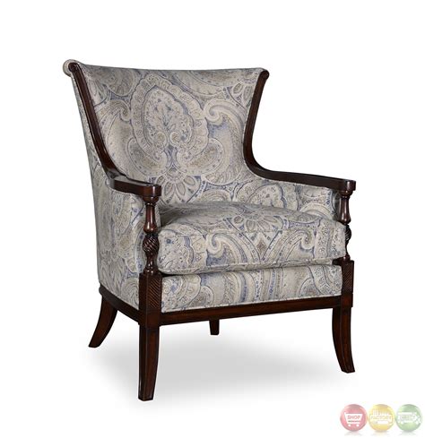 bristol linen transitional carved wood accent chair