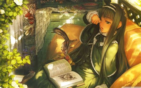 wallpaper anime girl reading  book images myweb