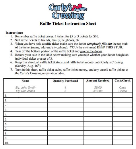 raffle sheet template word