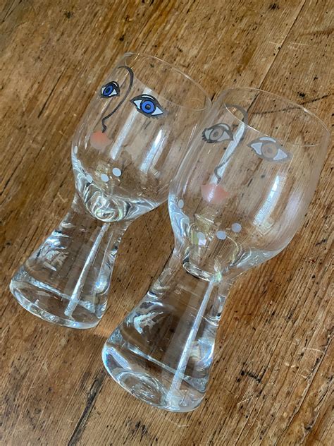 Vintage Unique Barware Drinking Glasses With Painted Faces Etsy