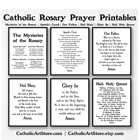 rosary printable prayer set  prayer set mysteries   rosary