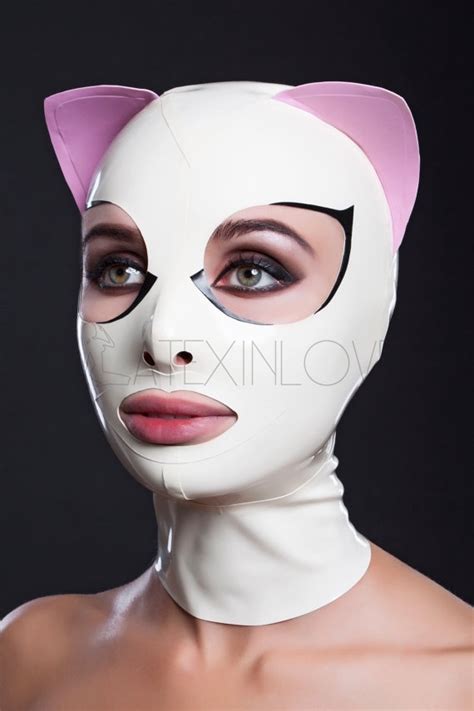 sexy white latex cat mask open eyes mouth nose with back zipper buy